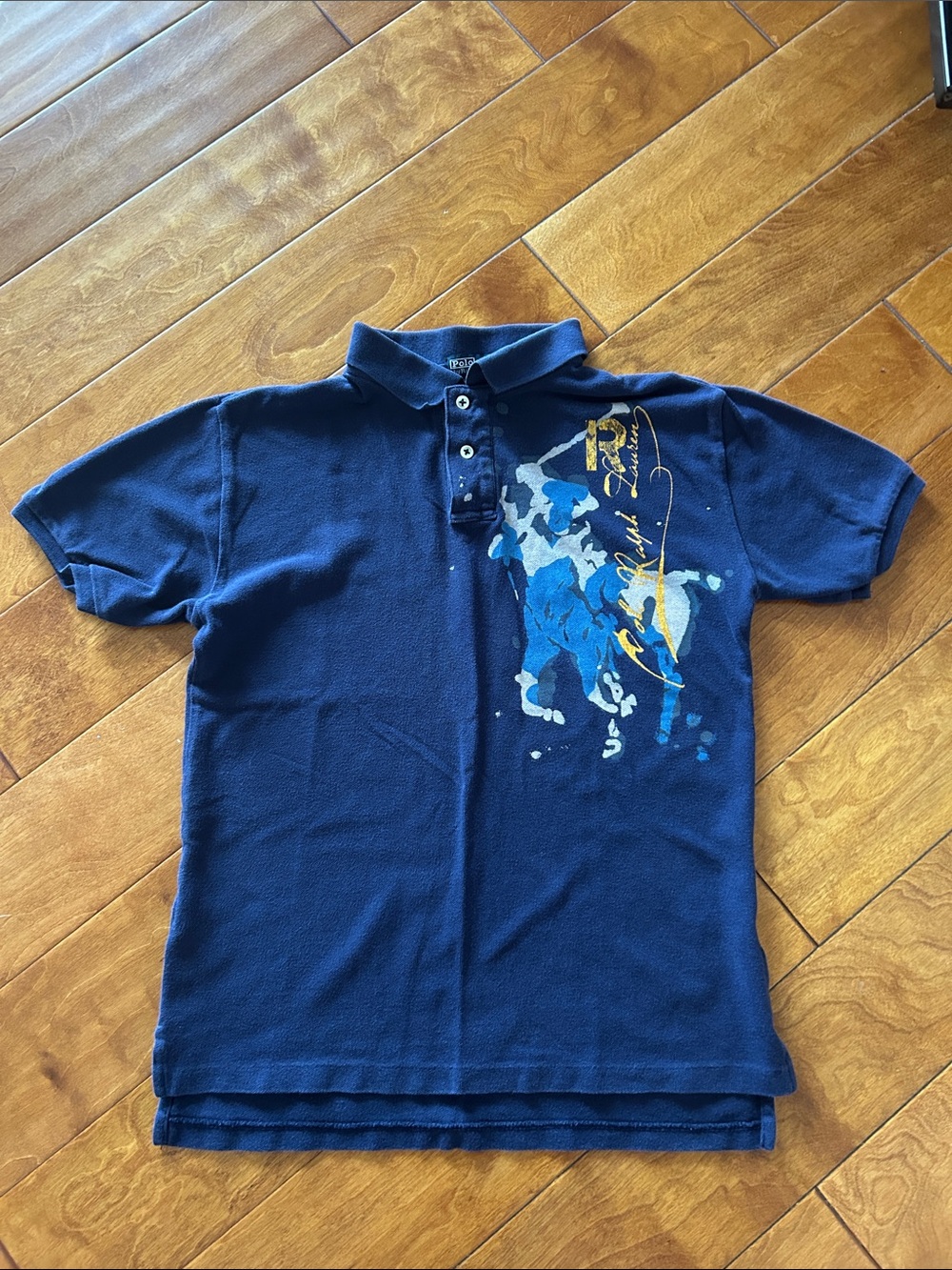 Polo by Ralph Lauren Navy Polo with Blue & Gold Graphic